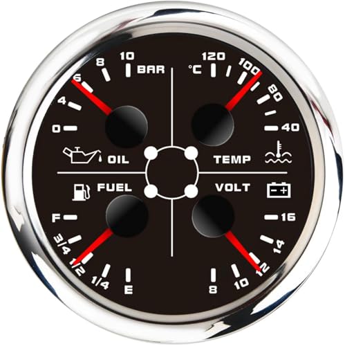 85mm 4in 1 Multifunktionales Messgerät, wasserdichter Kraftstoffstand 0-190 ohms Öldruck Wassertemperaturmesser ℃/Bar für Auto Wohnmobil Boot Motorrad von Piousunt