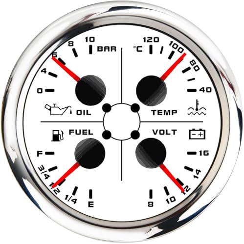 85mm 4in 1 Multifunktionales Messgerät, wasserdichter Kraftstoffstand Öldruck Wassertemperaturmesser für Auto Wohnmobil Boot Motorrad von Piousunt