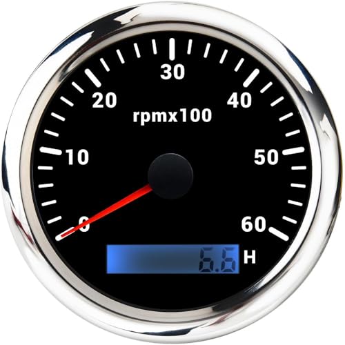 85mm Drehzahlmesser 0-6000RPM Wasserdichtes mit Betriebsstundenzähler 7 Farben Hintergrundbeleuchtung für Auto Boot LKW Diesel Benzinmotor von Piousunt