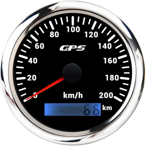 85mm Geschwindigkeitsmesser Boot GPS Tacho Kilometerzähler 0-200Km/H Wasserdichter IP67 7-Farben Tachometer Messgerät für Auto Boot Yacht 12V/24V BS von Piousunt