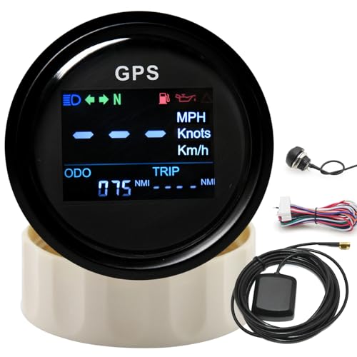 Boot GPS Geschwindigkeitsmesser, 52mm Digital Geschwindigkeitsmesser, Distanzmesser, wasserdicht IP67, KMH MPH Knoten einstellbare Geschwindigkeitsmesser für Auto, Boot, Motorrad, LKW (schwarz) von Piousunt