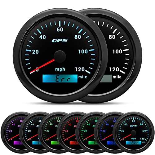 PIOUSUNT GPS-Tacho-Messgerät, 7 Farben, 85 mm, 0-120 MPH, GPS-Tacho-Antenne für Auto, Boot, Marine, LKW von Piousunt