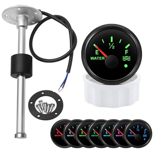 Wasserstandsanzeige für Segelboot, 52 mm, mit Hintergrundbeleuchtung in 7 Farben, 12 V, 24 V, mit 225 mm Wasser-/Kraftstoffstand-Sendeinheit, Sendersensor von Piousunt