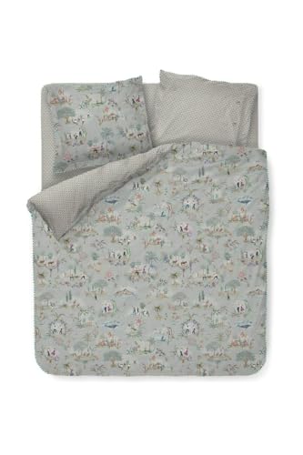 PiP Studio Bettwäsche Zubieta Blau Perkal Landleben Blumen Tanz Musik Tiere Früchte Häuser Angeln, Größe:200 cm x 200 cm von Pip Studio