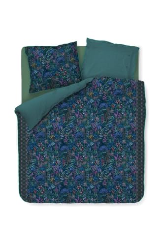 PiP Studio Bettwäsche Querida Dunkelblau Perkal Floral Ornamente Blumen Blüten Punkte Geblümt, Größe:200 cm x 200 cm von Pip Studio
