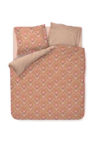 PiP Studio Bettwäsche Alba Khaki Perkal Ornamente Fächermuster Blumen Blätter Früchte rosa rot, Größe:155 cm x 220 cm von Pip Studio