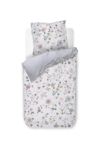 Pip Studio Bettwäsche Flores Bailando Off-White Altweiß Blau Perkal Blüten Zweige Floral Blätter Wendedesign, Größe:135 cm x 200 cm von Pip Studio