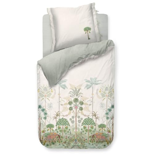 PiP Studio Bettwäsche Panoramico Cremefarben Bäume Farne Oriental Ornamente Grün Blumen Früchte Häuser Regenwald, Größe:200 cm x 200 cm von Pip Studio