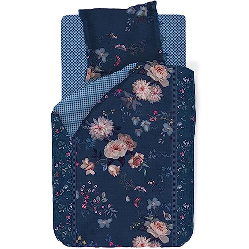 PiP Studio Bettwäsche Tokyo Bouquet Dunkelblau Blumen Blüten Zweige Gepunktet Perkal Wendeoptik, Größe:135 cm x 200 cm von Pip Studio