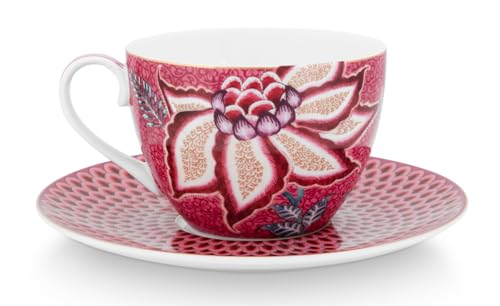 Pip Studio Flower Festival Tasse mit Untert. Dark pink 280ml von Pip Studio