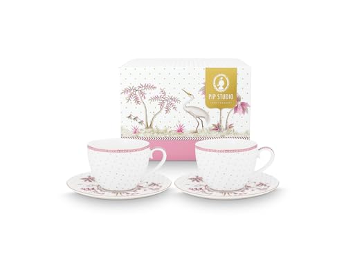 PIP STUDIO Jolie Dots Gold Pink Tasse mit Untertasse 280ml Set2 von PIP STUDIO