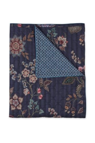 PiP Studio Tagesdecke Quilt Buenas Noches Dunkelblau Blüten Blumen Floral Geblümt Fliesenprint Wende Perkal, Größe:180 x 260 cm von Pip Studio