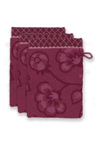 Pip Studio Waschlappen Set/3 Jasmin Jacquard Dunkelrosa 16x22cm von Pip Studio