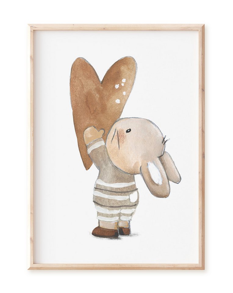 Pipapier Poster Kinderposter "Hase mit Herz", Kinderzimmerbild, Kinderbild, Hasenbild in DIN A4 oder DIN A3 von Pipapier