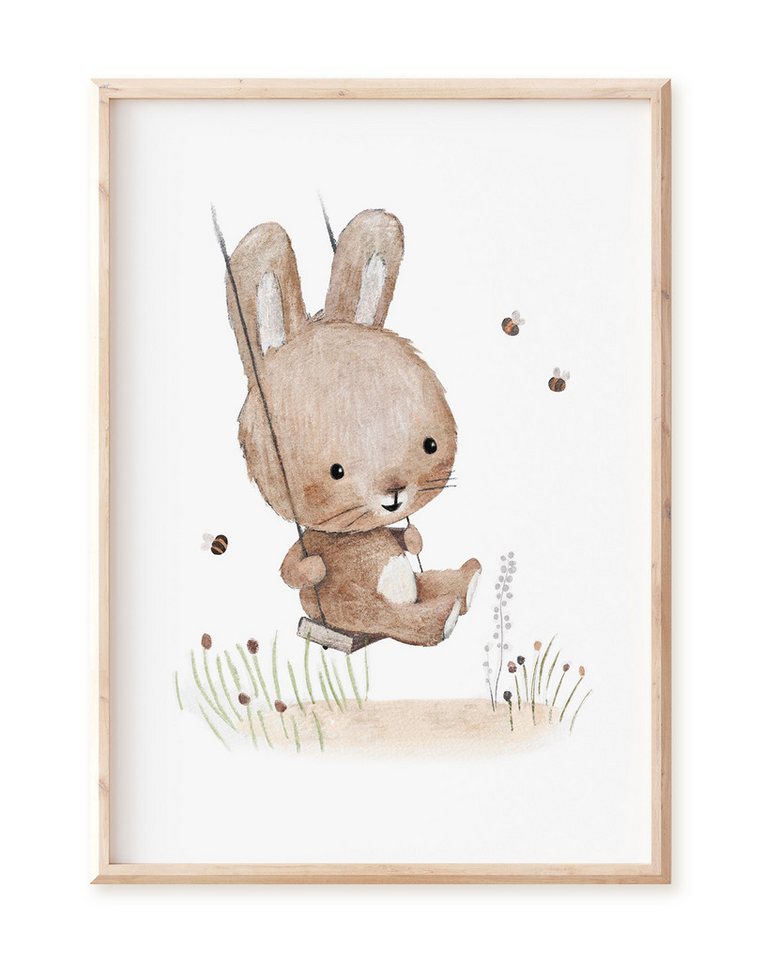 Pipapier Poster Kinderposter "Hase schaukelt", Kinderzimmer Poster, erhältlich in DIN A4 oder A3 von Pipapier