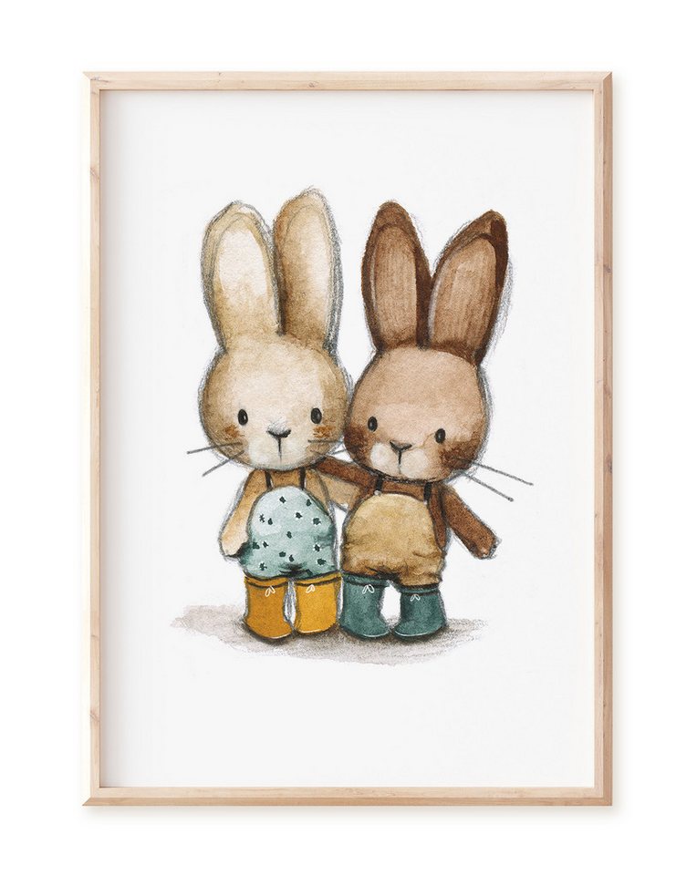 Pipapier Poster Kinderposter "Hasenfreunde", Kinderzimmerposter, Kinderbild, Kinderzimmerbild in DIN A4 oder A3 von Pipapier