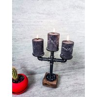 Rustikaler Kerzenständer, Steampunk Geschenk Zur Wohnungserwärmung, Einzigartiger Vintage Kerzenhalter von PipeLightingStudio
