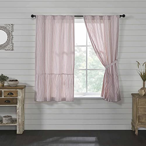 Zeitloses Ticken Rot Streifen Rüschen Kurze Scheibengardinen 2er Set 160 cm L x 91,4 cm B Landhaus Bauernhaus Weihnachtsvorhang von Piper Classics