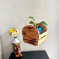 Holz Hängender Übertopf Korb | Minikiste Pflanzkiste Hängebeet Aus Gebranntem Blumentopfhalter Überpflanzungsbox von PiperWild