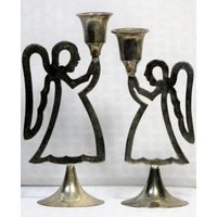 2Er Set Versilberter Engel Kerzenständer International Silver Christmas von PiperandAbbeyPoppin