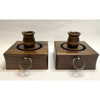 Vintage Paar 2 Primitive Holz Kerzenhalter Granville Vermont Je-Mel 3, 5" von PiperandAbbeyPoppin