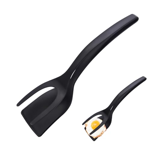 2 in 1-Handgriff-Umdrehung der Zange, Spatula Hack, Spiegeleier Flipper Spatel, Antihaft Flipper Eierwender,Silikon Eierspatel von Eiern Burgern Steak Pfannkuchen Pizza und mehr (Schwarz) von Pipihome