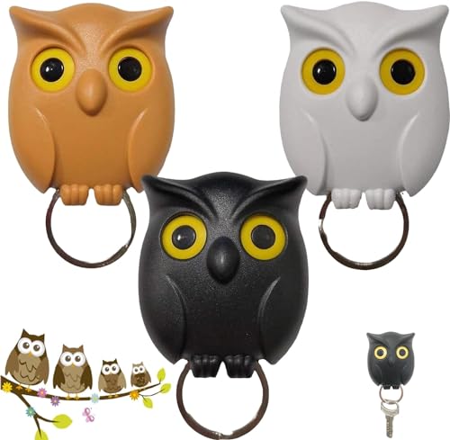 3PCS Eulen Schlüsselhalter, Owl Key Holder, Wandmontage Schlüsselbund , Magnetic Schlüsselhaken mit Öffnen Schließen Augen, Schlüsselbrett für Tür zum Aufhängen von Schlüsseln & Zubehör (3*Farben) von Pipihome