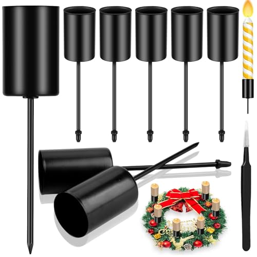 6PCS Kerzenständer Adventskranz Kerzenhalter Stabkerze, Adventskranz Kerzenhalter, Stabkerzenhalter für Wohn, Esszimmer, Kamindeko (Ø 2.5 cm/H 11 cm Schwarz) von Pipihome