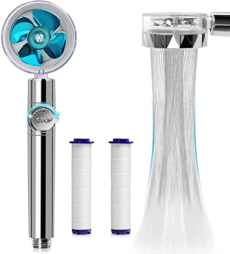 Hochdruck-Wasserspardusche, 360 Grad drehbarer Propeller-betriebener Handduschkopf mit Filter, Turbo-Spa-Duschkopf mit Ventilator und Schalter (Blau) von Pipihome