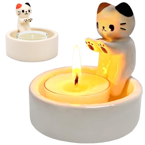 Katzen Kerzenhalter | Cat Candle Holder Katzen Teelichthalter Mit WäRmenden Katzen Pfoten | Katzen Deko für Katzen Liebhaber, Katzendeko für Heim Und BüRo von Pipihome