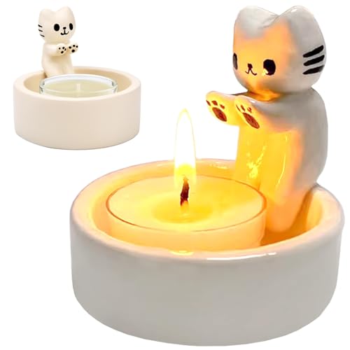 Pipihome Katzen Kerzenhalter, Katzen Deko, Teelicht Katze Teelichthalter, Cat Candle Holder, Katze Deko, Geschenke Für Katzenliebhaber, Katzendeko Wohnzimmer Schlafzimmer Deko Tischdeko von Pipihome