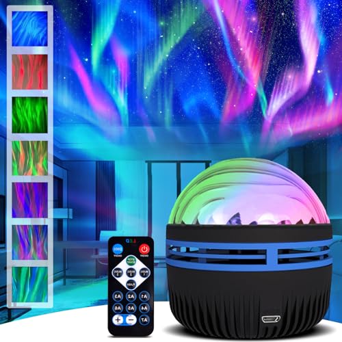 Nordlicht Projektor, Nordlicht Lampe Galaxy Projector, 2 in 1 Projektor für Nordlichter und Meereswellen, LED Sternenhimmel Projektor mit 7 Lichteffekten, RGB Projektorlampe für Schlafzimmer Party von Pipihome