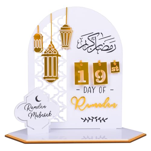 Ramadan Kalender,Eid Mubarak Dekoration,DIY Ramadan Decoration,Ramadan Kalender Kinder, Countdown-kalender Ornament,Ramadan Mubarak Deko Wohnzimmer,Ramadan Geschenke für Kinder Erwachsener (Weiß) von Pipihome