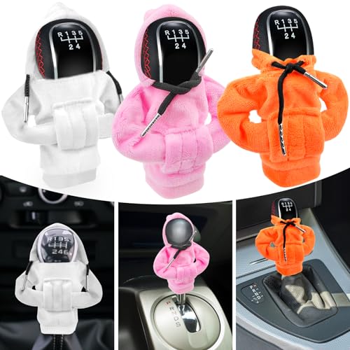 Schaltknauf Abdeckung für Auto, 3 Stück Gangschaltung Hoodie-Abdeckung, Schaltknauf Hoodie Abdeckung, Auto Dekoration für manuelles oder automatisches, universelles Auto-Schaltknauf (Rosa+Orange+Weiß) von Pipihome