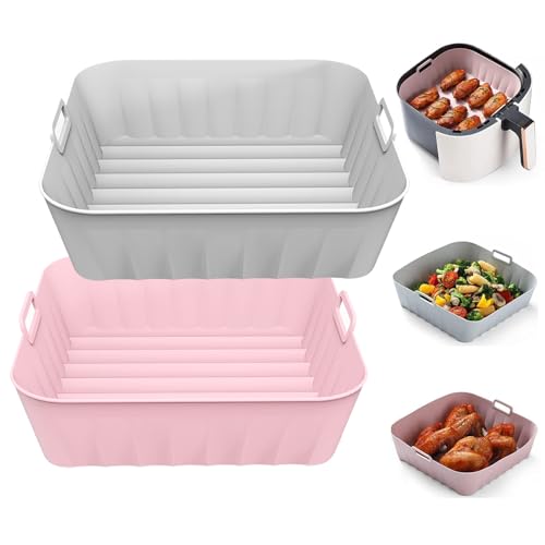 2 Silikonform für Heißluftfritteuse 21CM Zubehör Silikoneinsatz für Heißluftfritteuse, Airfryer Silikonform & Heißluftfritteuse Grillpfanne aus Silikon für Backform von Pipiruew