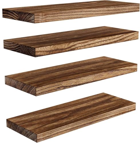 Pipishell Wandregal Holz, 40 cm Regal Wand, Paulownia Küchenregal Hängend Schweberegal Holzregal, 4er-Set aus Holzregalen für Badezimmer, Schlafzimmer, Büro, Wohnzimmer, Küche usw. (Braun) von Pipishell
