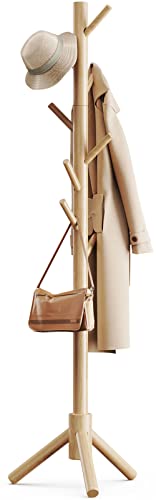Pipishell Garderobenständer, Jackenständer, Kleiderständer, Baumförmige Garderobe, 3-fach höhenverstellbar, für Kleidung, Hut und Handtasche, im Wohnzimmer, Schlafzimmer oder Büro, Mit 8 Haken, Nature von Pipishell