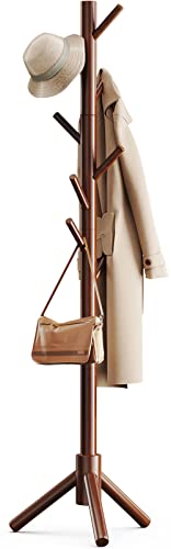 Pipishell Garderobenständer, Jackenständer, Kleiderständer, Baumförmige Garderobe, 3-fach höhenverstellbar, für Kleidung, Hut und Handtasche, im Wohnzimmer, Schlafzimmer oder Büro, Mit 8 Haken, Braun von Pipishell