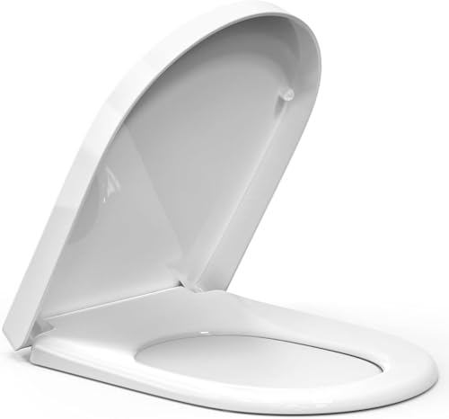 Pipishell Toilettendeckel, WC Sitz mit Absenkautomatik, Premium Klodeckel D-Form aus Duroplast, Klobrille mit Quick-Release Funktion für leichte Reinigung, Antibakteriell Klodeckel, Toilettensitz weiß von Pipishell
