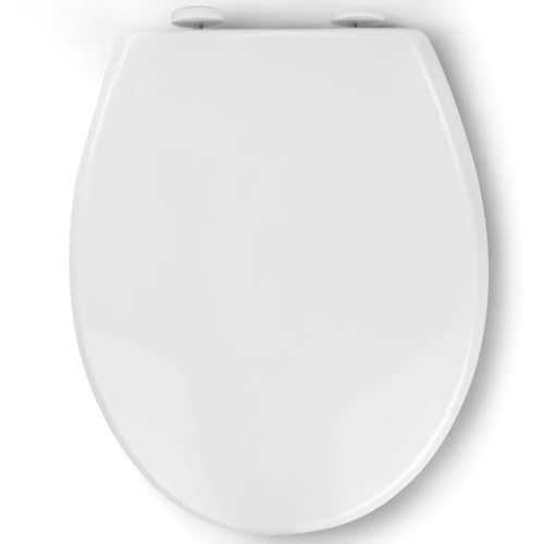 Pipishell Toilettendeckel, WC Sitz mit Absenkautomatik, Quick-Release Funktion für einfach Reinigung, O Form Weiß Toilettensitz mit Verstellbaren Scharnieren, Kunststoffversion von Pipishell