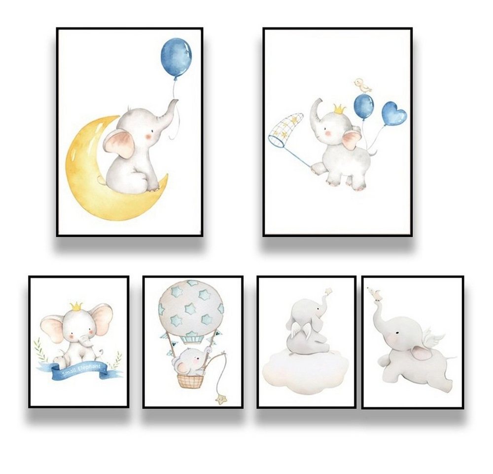 Pippolipo Bild, (6er Set), Poster Kinderzimmer Deko Babyzimmer Wohnzimmer A4 Kinderposter Kinderbilder Tiere Tiermotive Waldtiere für Kinder Junge Mädchen, Modell A4P6 von Pippolipo