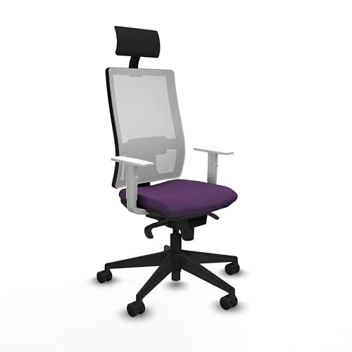 Piqueras y Crespo Anatomischer Bürostuhl mit höhenverstellbarer Rückenlehne, weißen Armen und Lendenwirbelstütze L1D, ideal für komfortables Arbeiten mit Fußstütze und Schreibtisch von Piqueras y Crespo