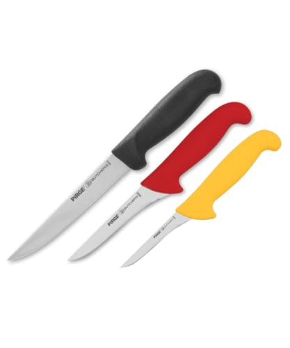 Pirge Butcher's Ausbeinmesser Profi Messer Set 3 TLG - 15 cm und 12,5 cm und 10 cm Ausbeinmesser Set - Schlachtermesser - Fleischermesser - Stechmesser - Schärfste Metzgermesser - Ergonomisches Griff von Pirge