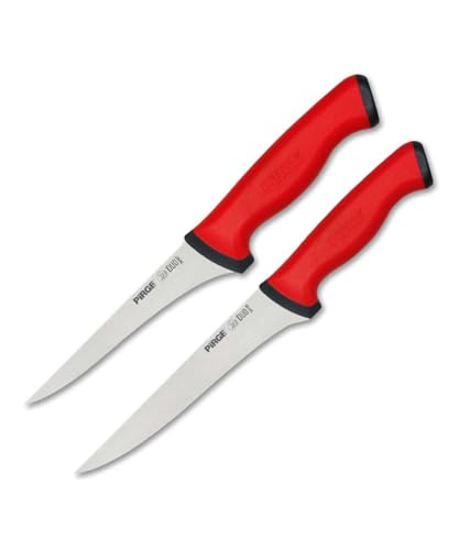 Pirge Duo Ausbeinmesser Profi Messer Set 2 TLG - Rutschfester Griff - 12,5 cm und 16,5 cm Ausbeinmesser Set - Schlachtermesser - Fleischermesser - Stechmesser - Schärfste Metzgermesser von Pirge