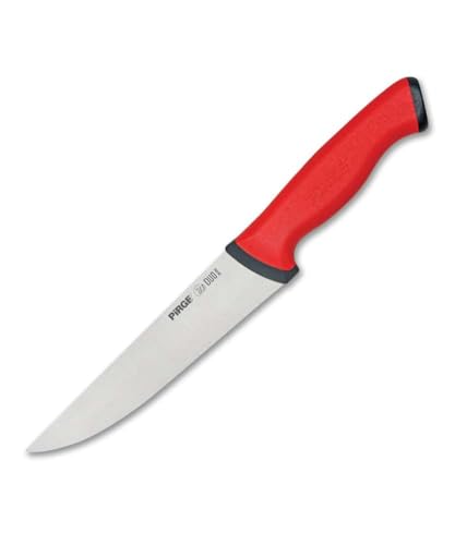 Pirge Duo Metzgermesser 16,5 cm Rot Schlachtermesser - Fleischermesser - Stechmesser - Exzellenter Schärfe Metzgermesser - Edelstahl Profi Küchenmesser - Ergonomisches Rutschfester Griffdesign von Pirge