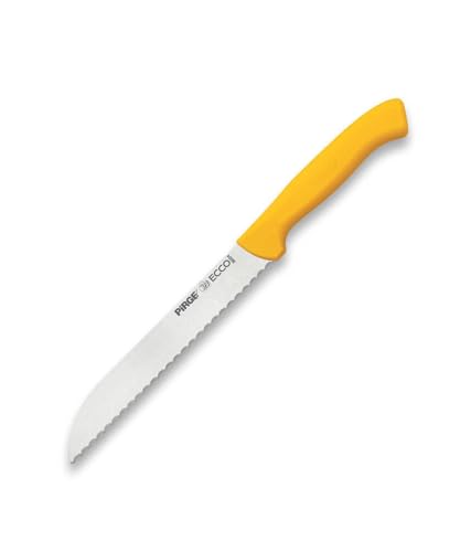 Pirge Ecco Brotmesser mit Wellenschliff 17,5 cm Gelb für Schneiden von Brot, Bagels, Kuchen - Brötchenmesser - Sägemesser - Edelstahl Profi Küchenmesser - Ergonomisches Kunststoff Griffdesign von Pirge