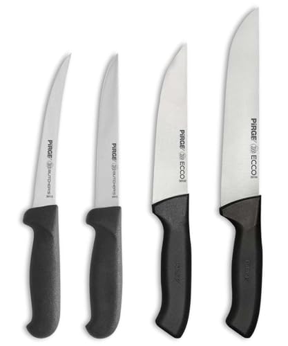 Pirge Metzgermesser Set 4 TLG Schlachtermesser - Fleischermesser - Stechmesser - Exzellenter Schärfe Ausbeinmesser - Edelstahl Profi Küchenmesser - Ergonomisches Kunststoff Griffdesign von Pirge