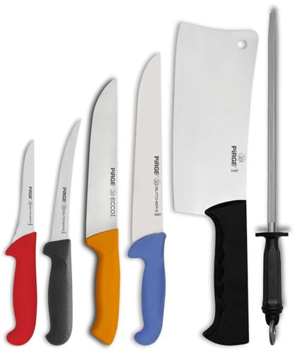 Pirge Metzgermesser Set 6 TLG Schlachtermesser - Fleischermesser - Hackmesser - Exzellenter Schärfe Ausbeinmesser - Wetzstahl - Edelstahl Profi Küchenmesser - Ergonomisches Kunststoff Griffdesign Pirge Metzgermesser Set 6 TLG Schlachtermesser - Fleischermesser - Hackmesser - Exzellenter Schärfe Ausbeinmesser - Wetzstahl - Edelstahl Profi Küchenmesser - Ergonomisches Kunststoff Griffdesign von Pirge