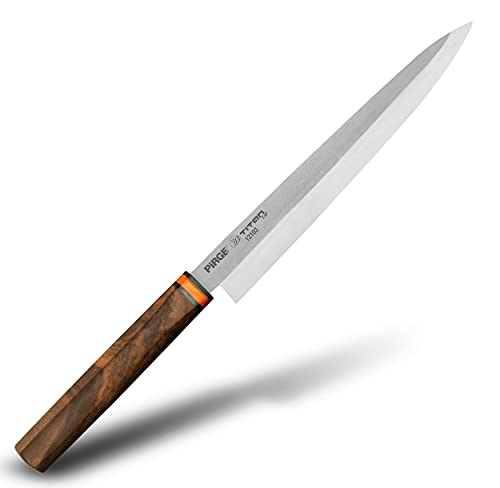 Pirge Küchenmesser, Scharfe, Kohlenstoffstahl, Rosenholzgriff, Japanisches Sushi Messer Set zum Schneiden und Hacken für Profiköche (Yanagiba 23cm / 9") von Pirge