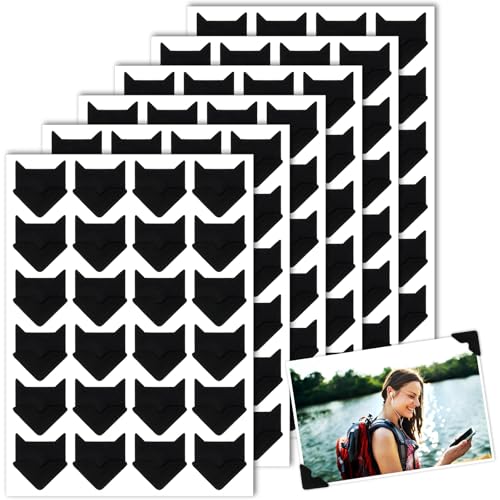 Piriuuo 144 Stück/6 Blatt Fotoecken Aufkleber Selbstklebend, Schwarz Foto Klebeecken Foto Bilder Randaufkleber Fotoecken Aufkleber für Sammelalben für DIY Scrapbooking Fotoalbum Album Corner Tagebuch von Piriuuo